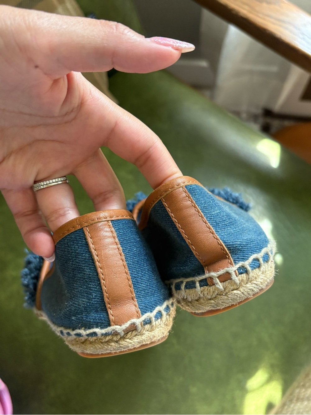 Tory Burch Blue Denim Shaw Espadrilles Flats Size 8 ballet flats fringe - Picture 9 of 13